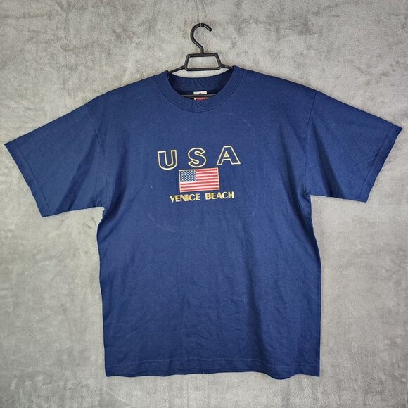 Mens Vintage Blue Venice Beach Alstyle Apparel Activewear Flag T-Shirt Size XL - Picture 1 of 8
